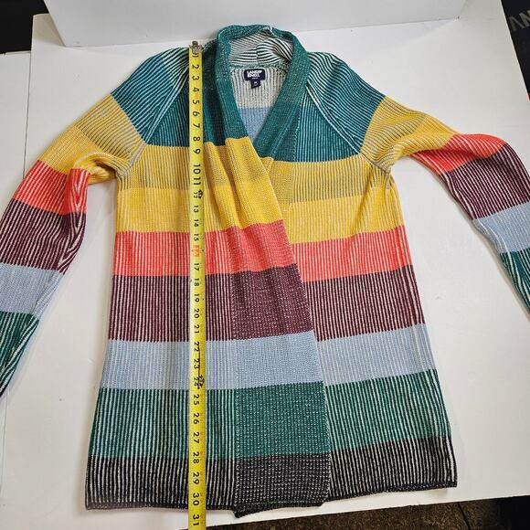 Lands End Womens Sweater M Drifter Colorful Rainbow Stripe Ribbed Cardigan - Picture 8 of 9